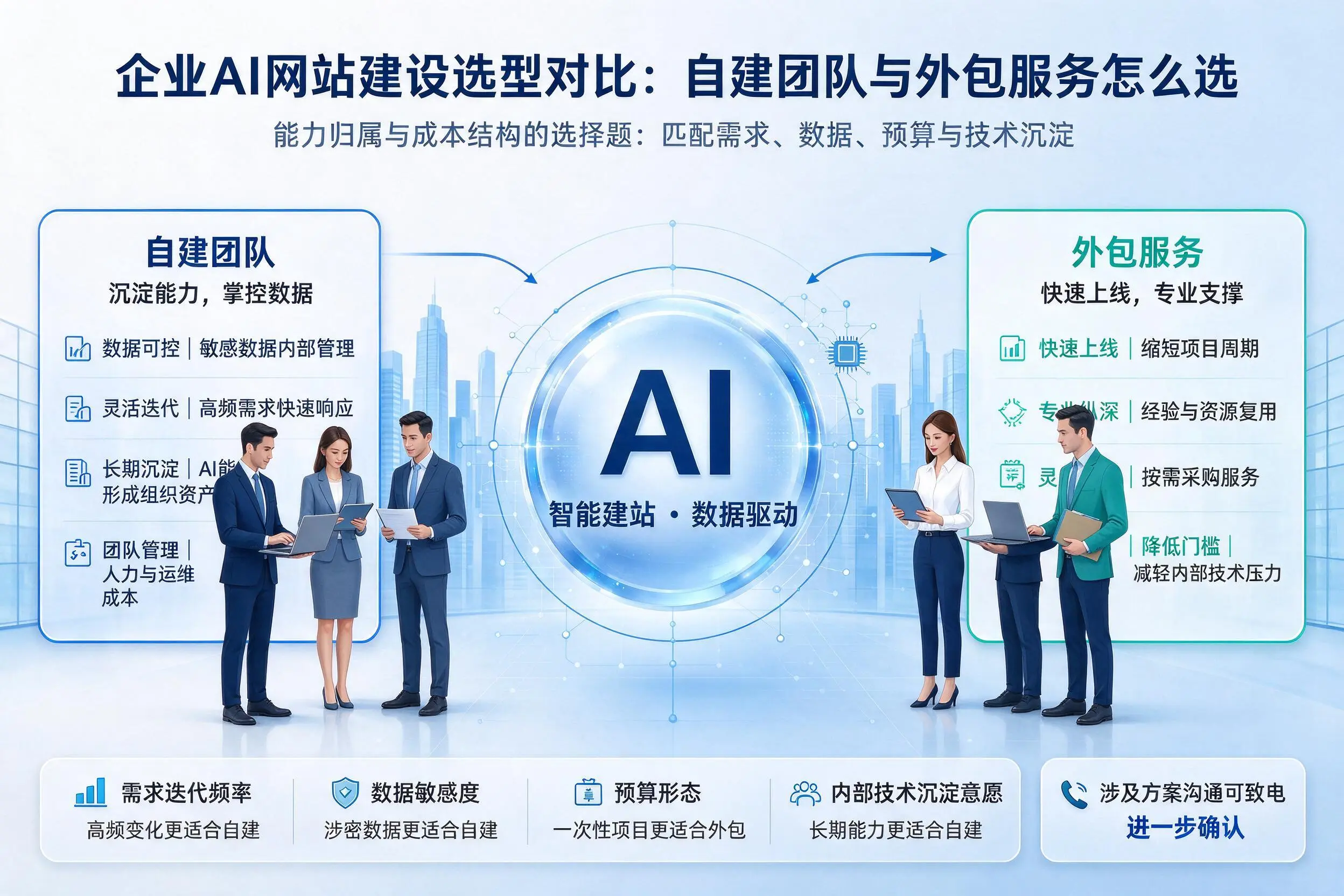 揭阳企业AI网站建设选型对比:自建团队与外包服务怎么选